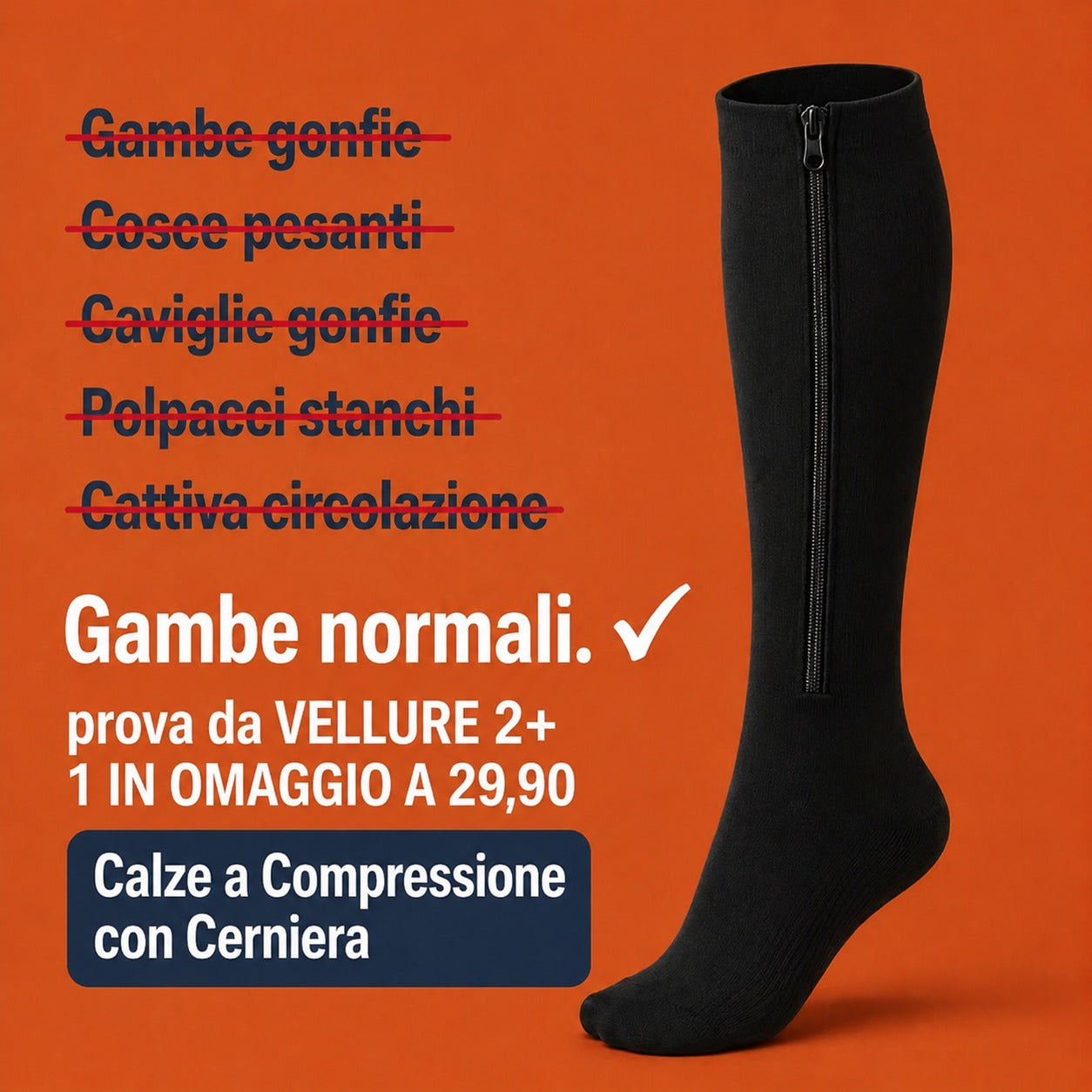 Calze a Compressione con Zip 20-30 mmHg – Comfort Professionale, Gambe Leggere Tutto il Giorno