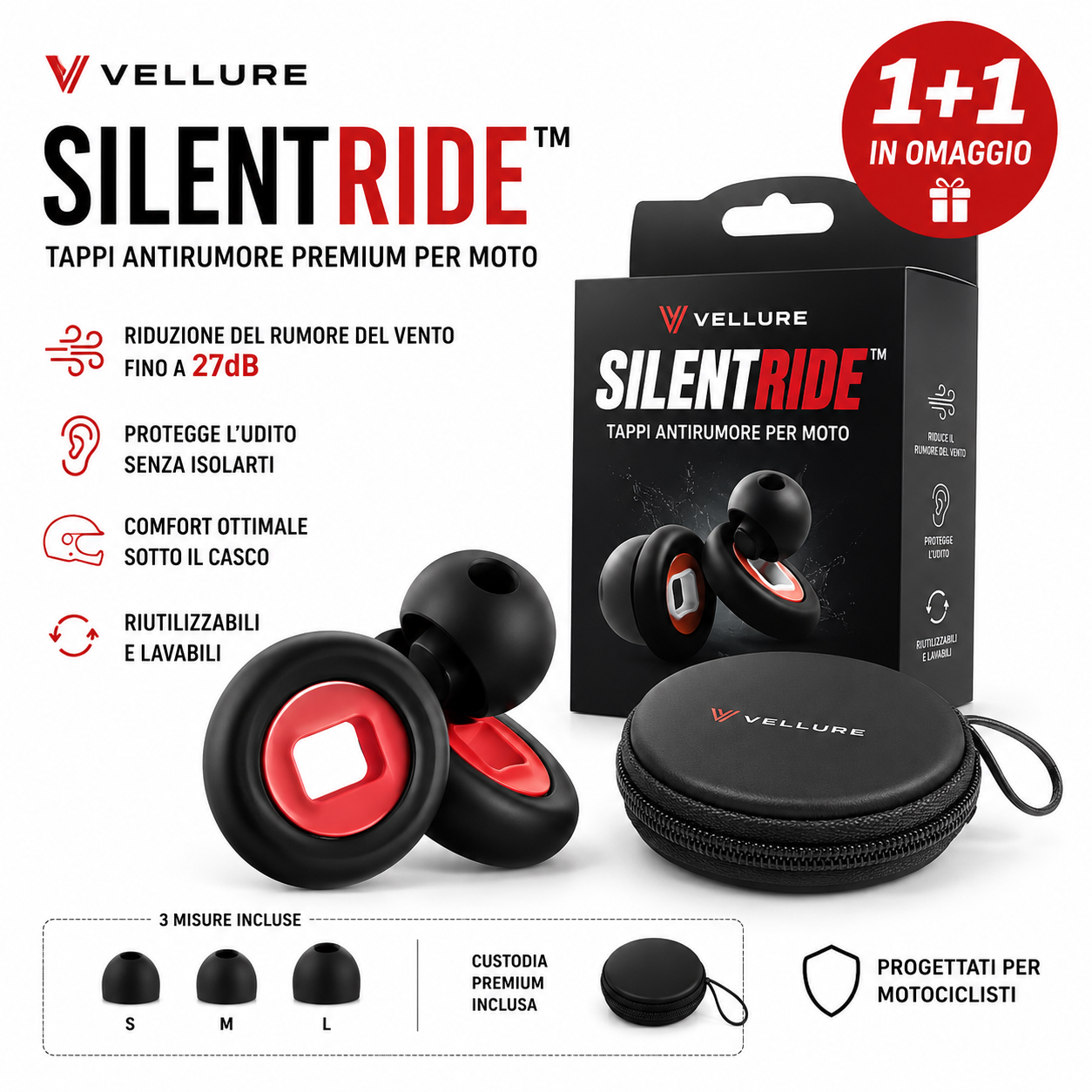 SilentRide™ Tappi Antirumore per Moto 27dB – Protezione Udito, Riduzione del Rumore del Vento e Comfort per Lunghi Viaggi