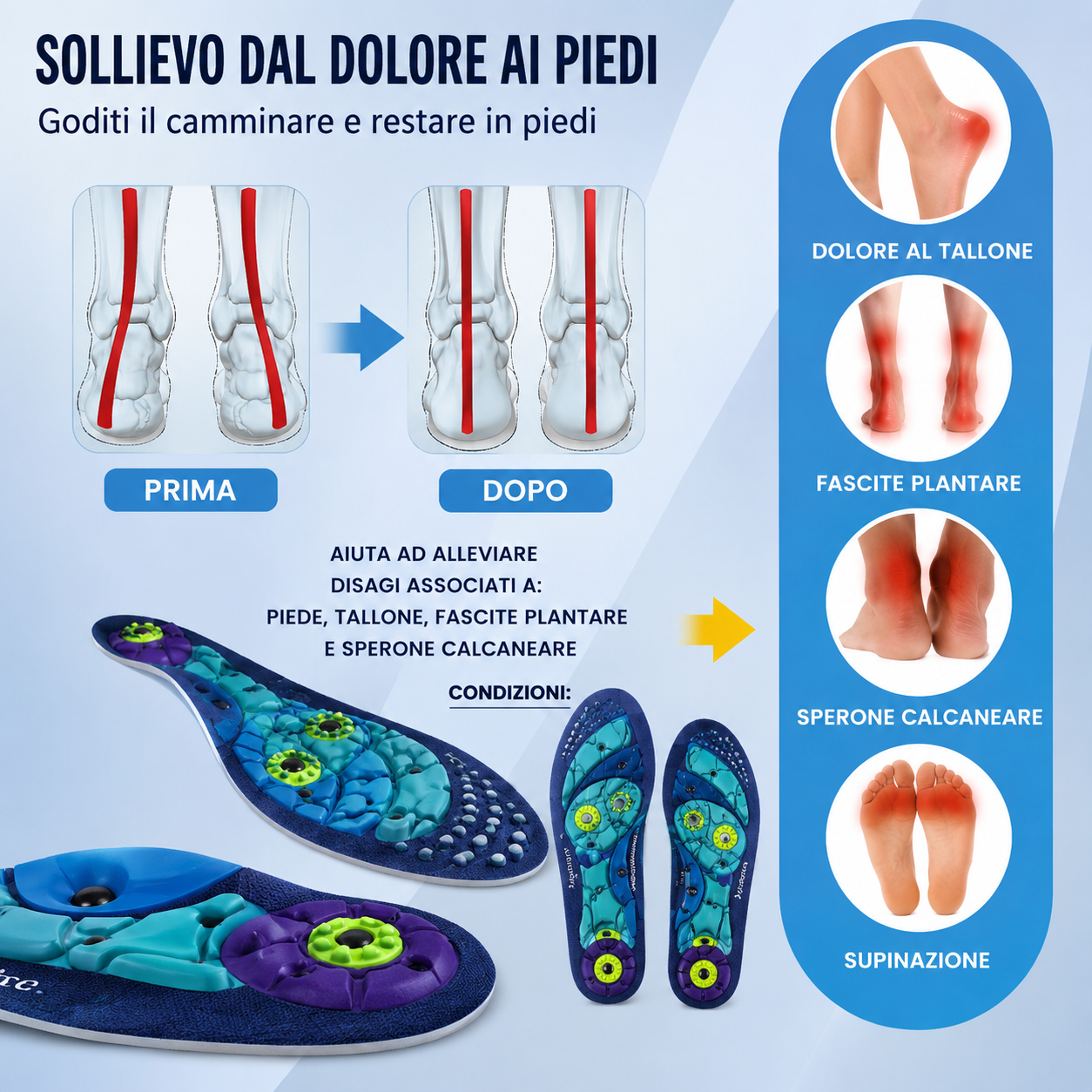 Solette Magnetiche Ortopediche in EVA con Supporto dell'Arco Plantare | Massaggio ai Punti di Agopuntura | Uomo e Donna
