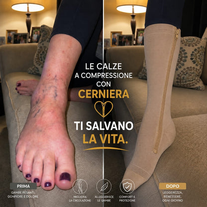 Calze a Compressione con Zip 20-30 mmHg – Comfort Professionale, Gambe Leggere Tutto il Giorno