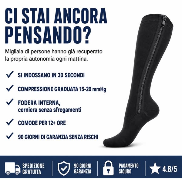 Calze a Compressione con Zip 20-30 mmHg – Comfort Professionale, Gambe Leggere Tutto il Giorno